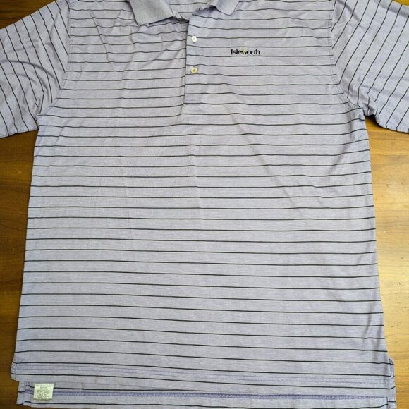 Peter Millar Men's Large Purple Striped Golf Polo Isleworth GC Course Logo Shirt - Picture 4 of 16
